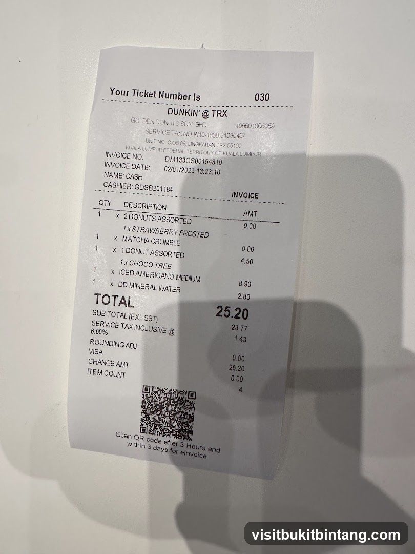 Dunkin' @ TRX Receipt