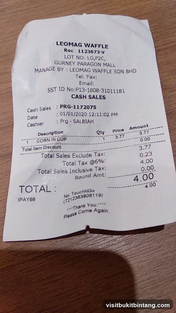 Receipt from Leomag Waffle