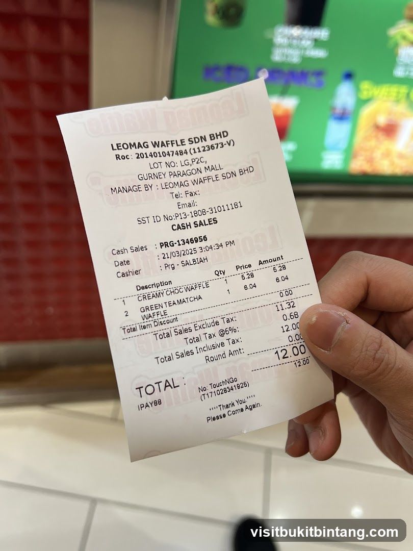 Receipt from Leomag Waffle Sdn Bhd