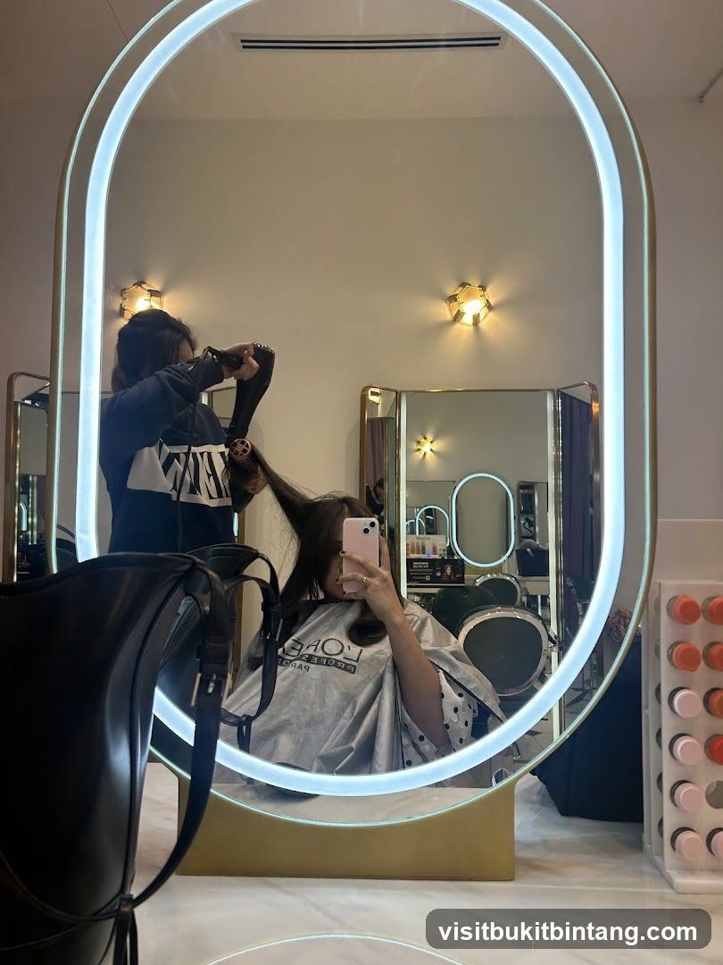 Hairdresser drying client's hair