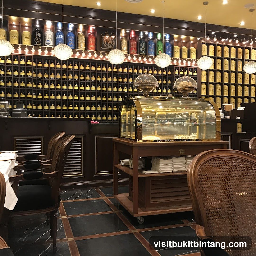 Tea shop interior with display shelves