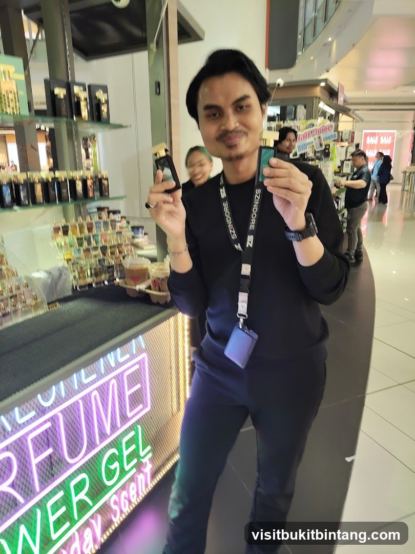 Man holding perfume bottles