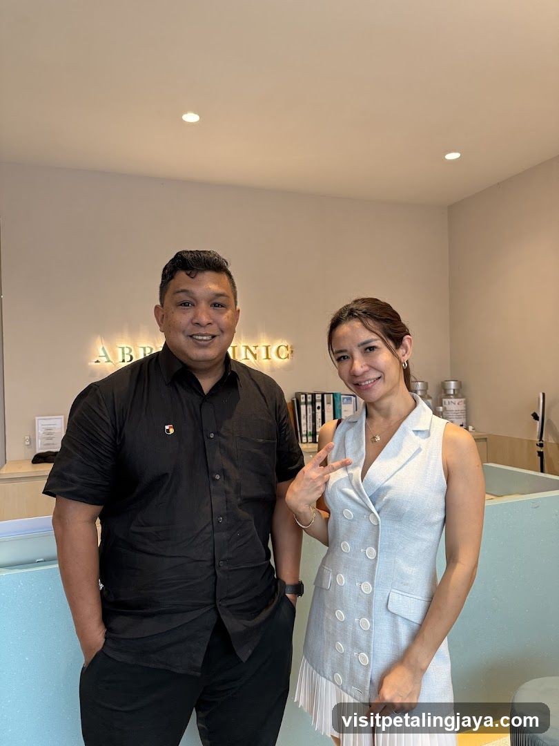 Interior photo of two people in a modern reception area