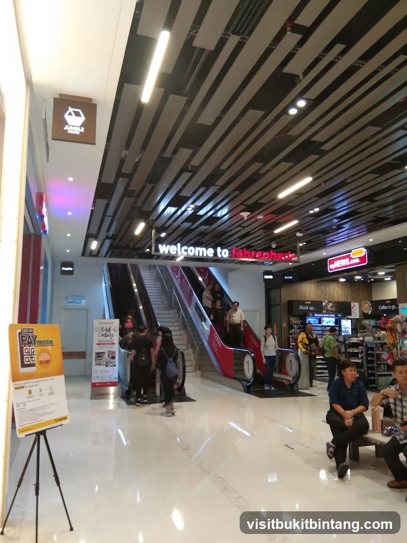 Mall Interior with Escalators and Shops