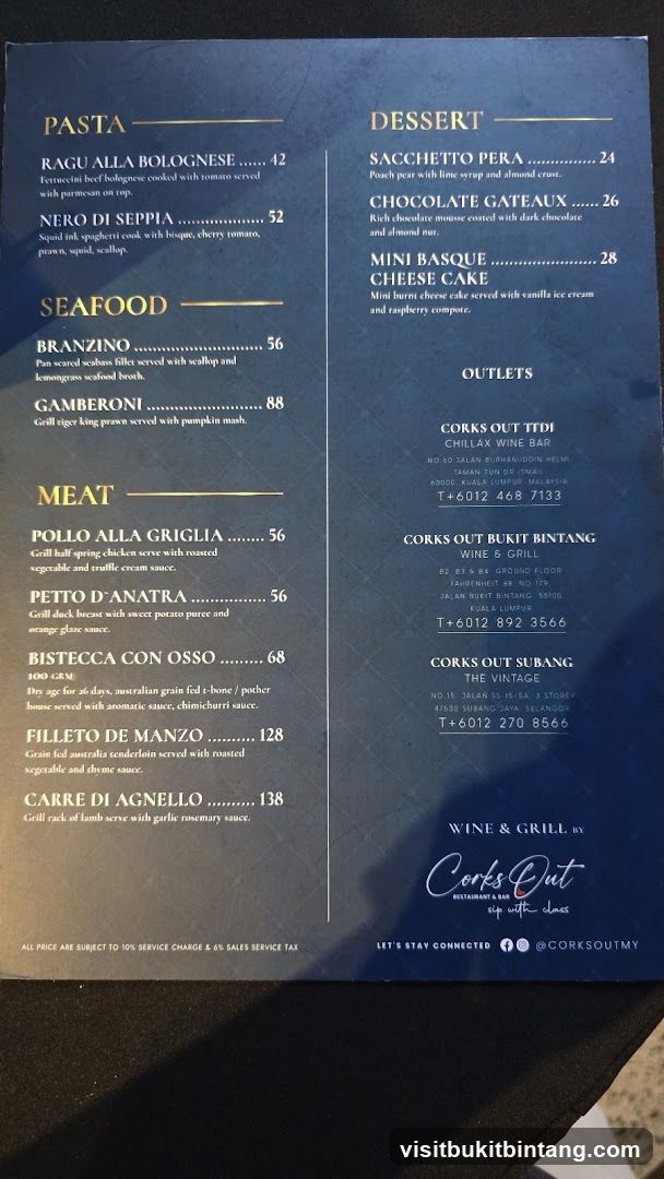 Corks Out Restaurant & Bar Menu