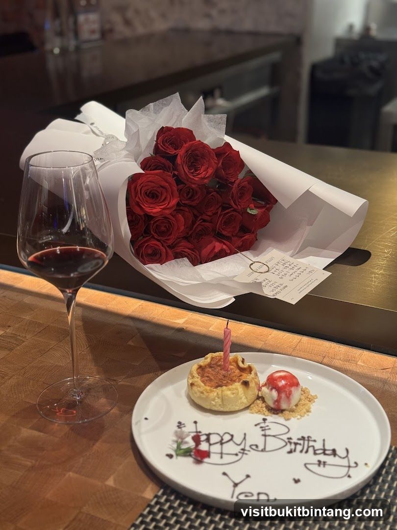 Birthday Dessert with Wine and Roses