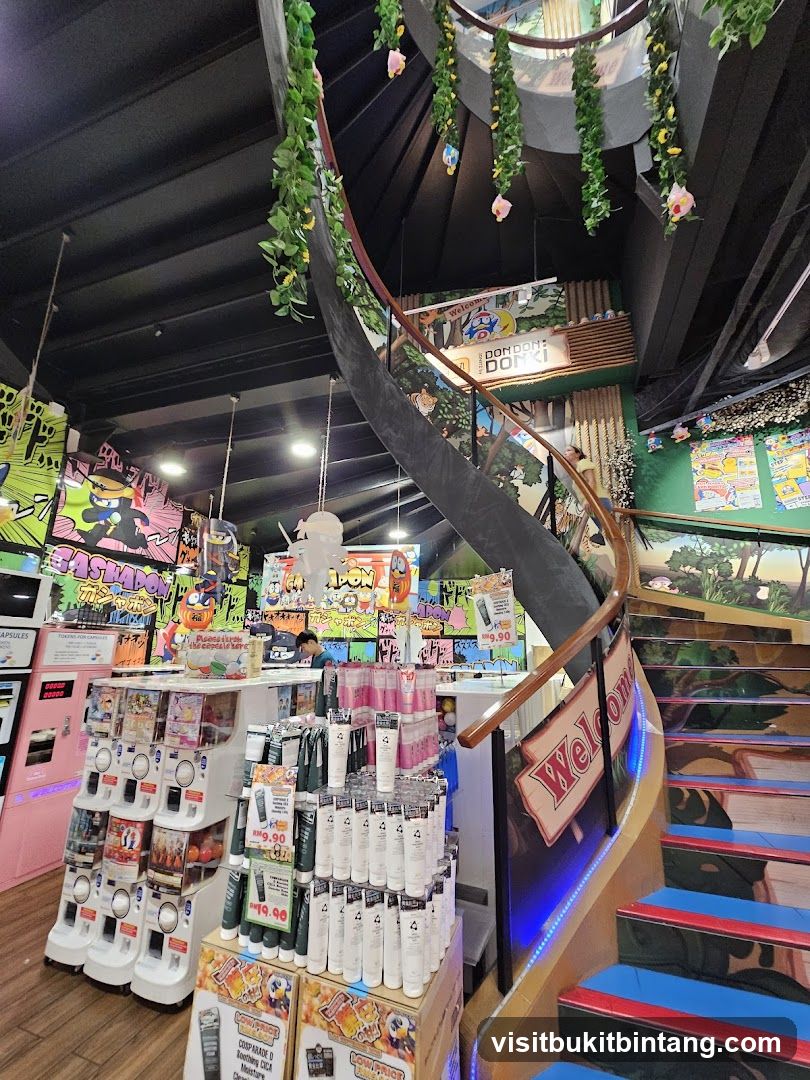 Interior of a store with a spiral staircase