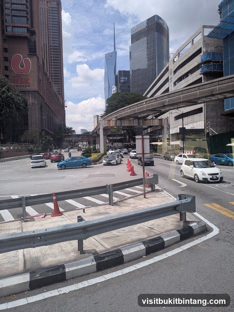 City Street with Monorail and Buildings