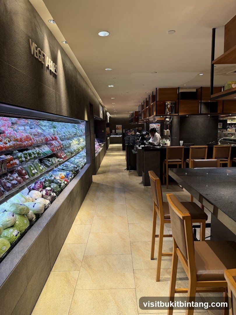 Grocery Store Produce Aisle and Seating Area