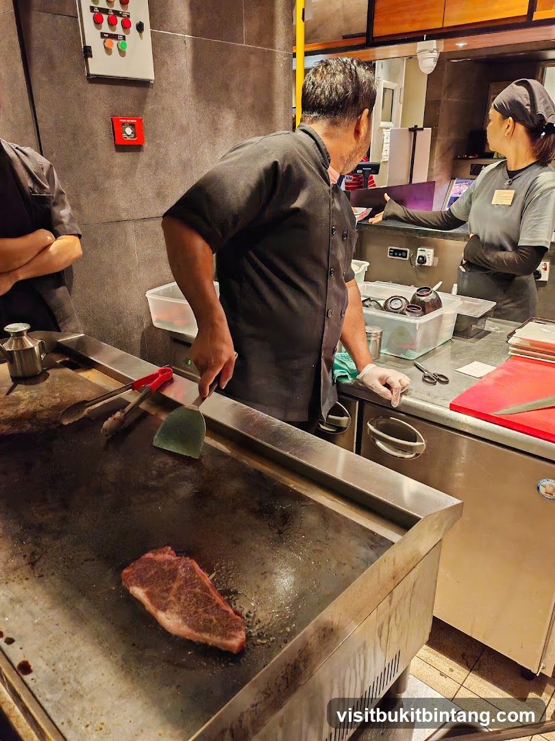 Chefs cooking steak