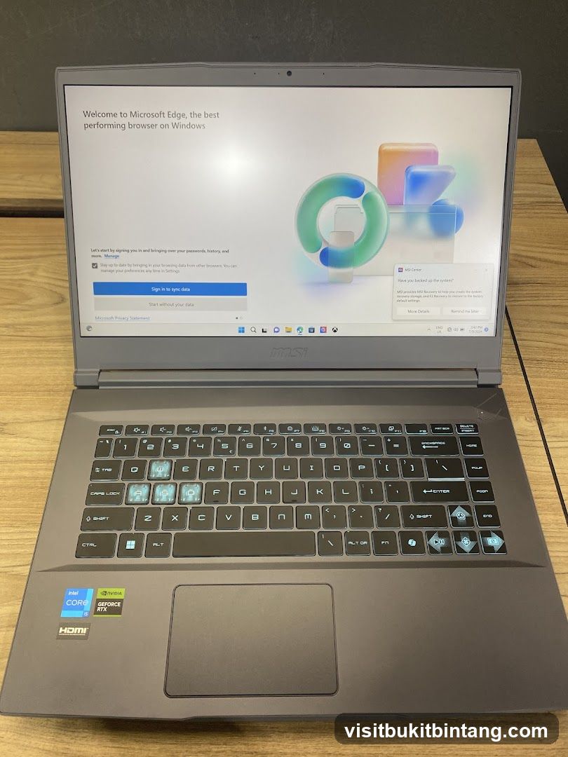MSI Laptop with Microsoft Edge Welcome Screen