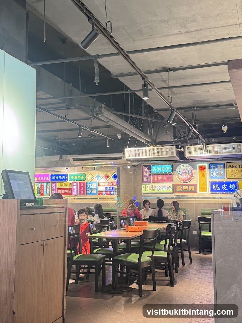 Restaurant Interior with Neon Signs