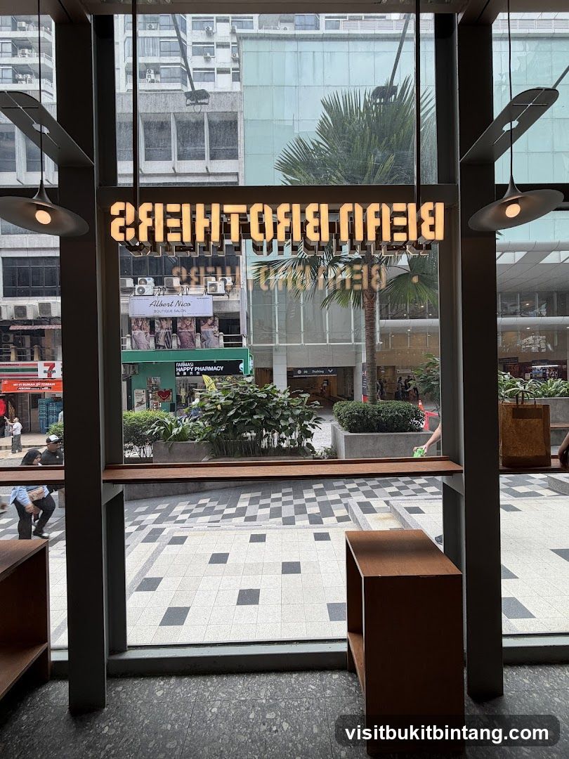 Interior view of a cafe with a sign