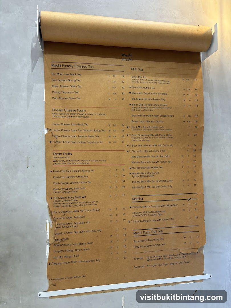Machi Freshly Pressed Tea & Milk Tea Menu