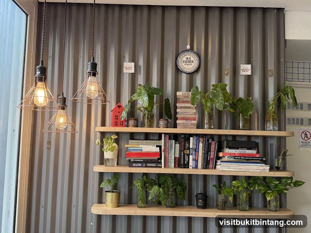 Shelving with plants and books