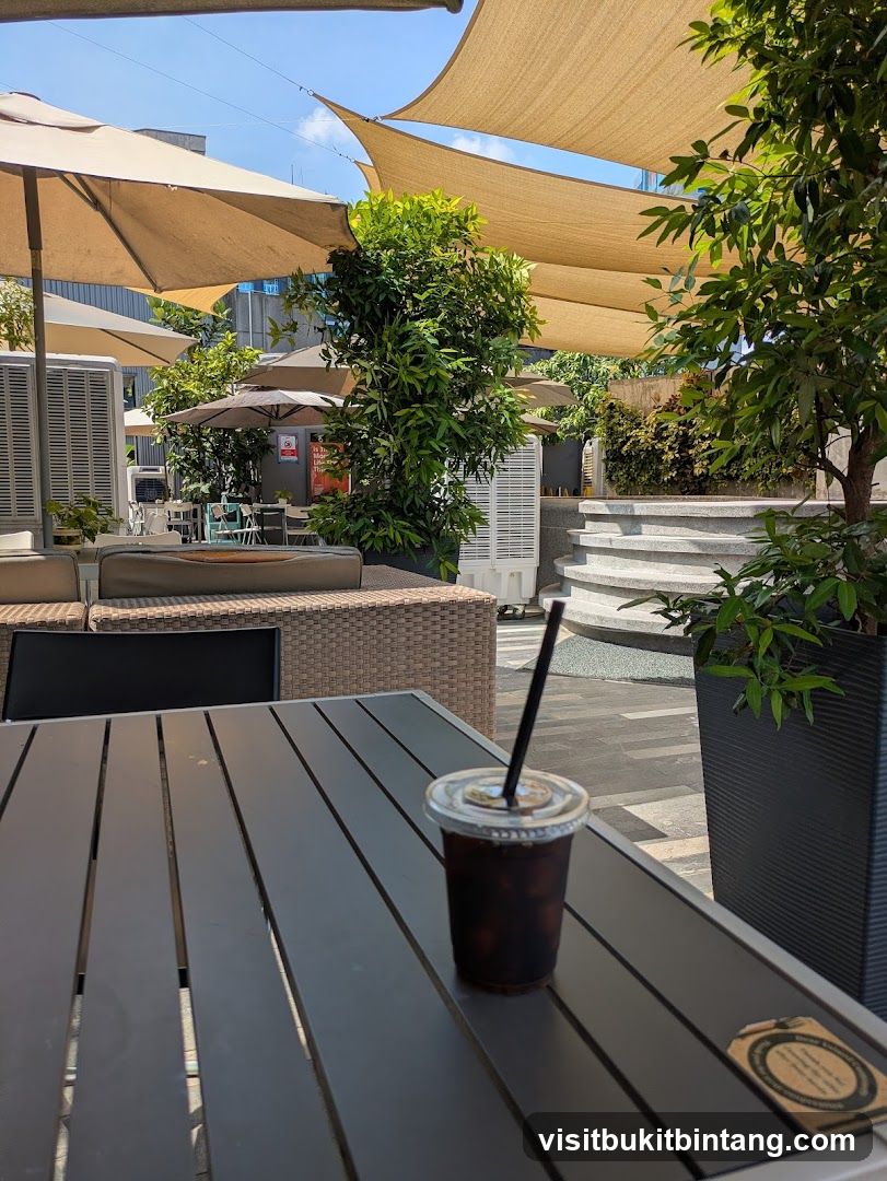Outdoor Seating Area with Iced Coffee