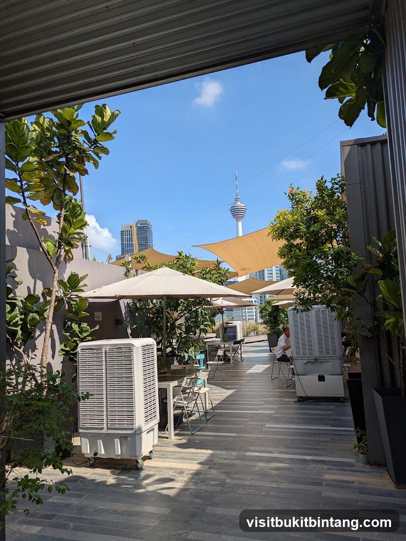 Rooftop seating area with city view