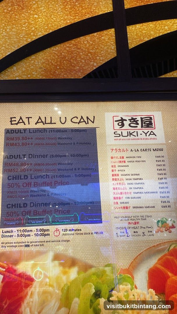 SUKI-YA Eat All You Can Sukiyaki & Shabu Shabu Menu