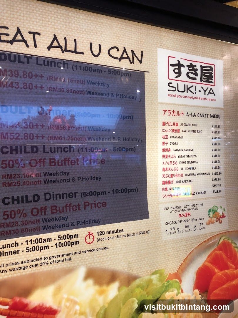 SUKI-YA Eat All You Can Sukiyaki & Shabu Shabu Menu