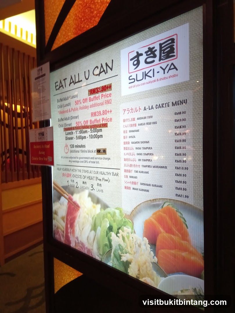 SUKI-YA Eat All You Can & A La Carte Menu