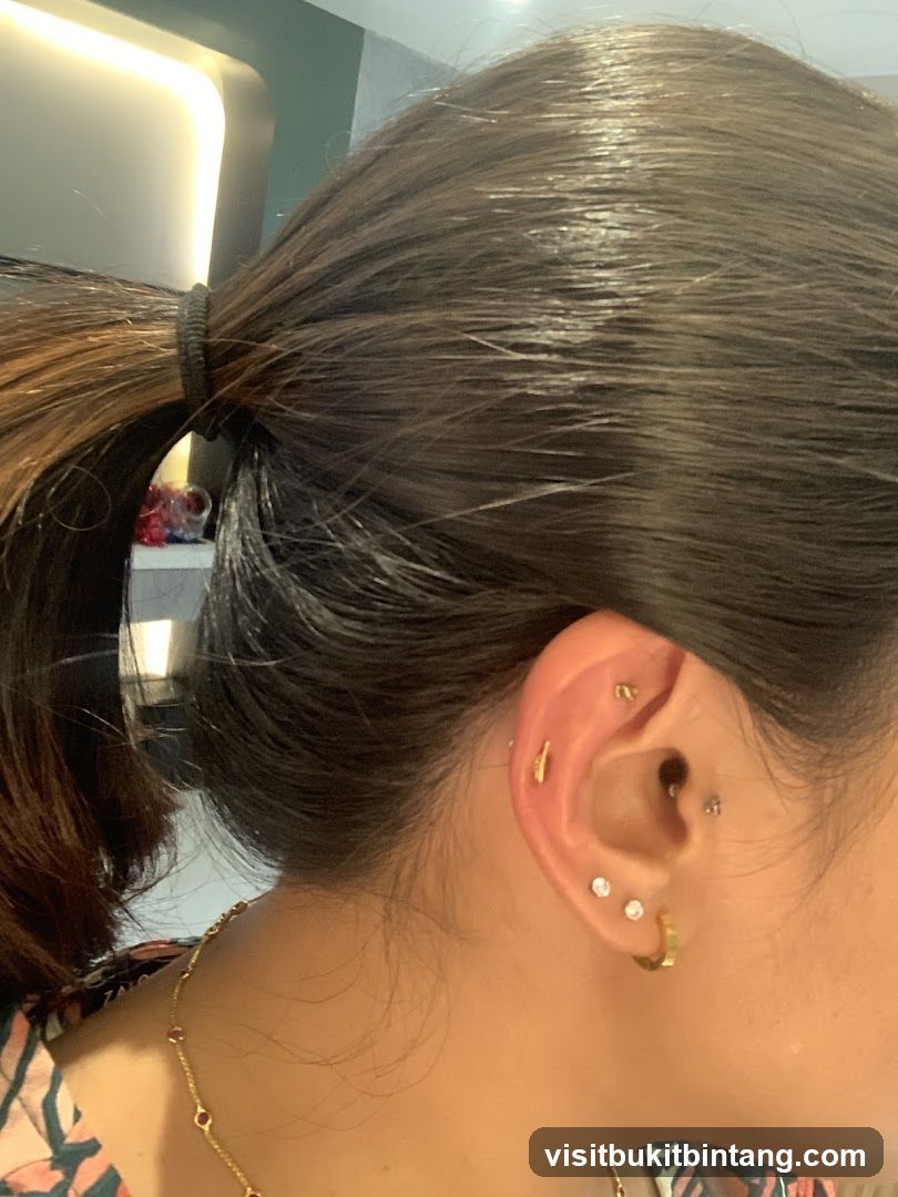 Woman's Ear with Multiple Piercings