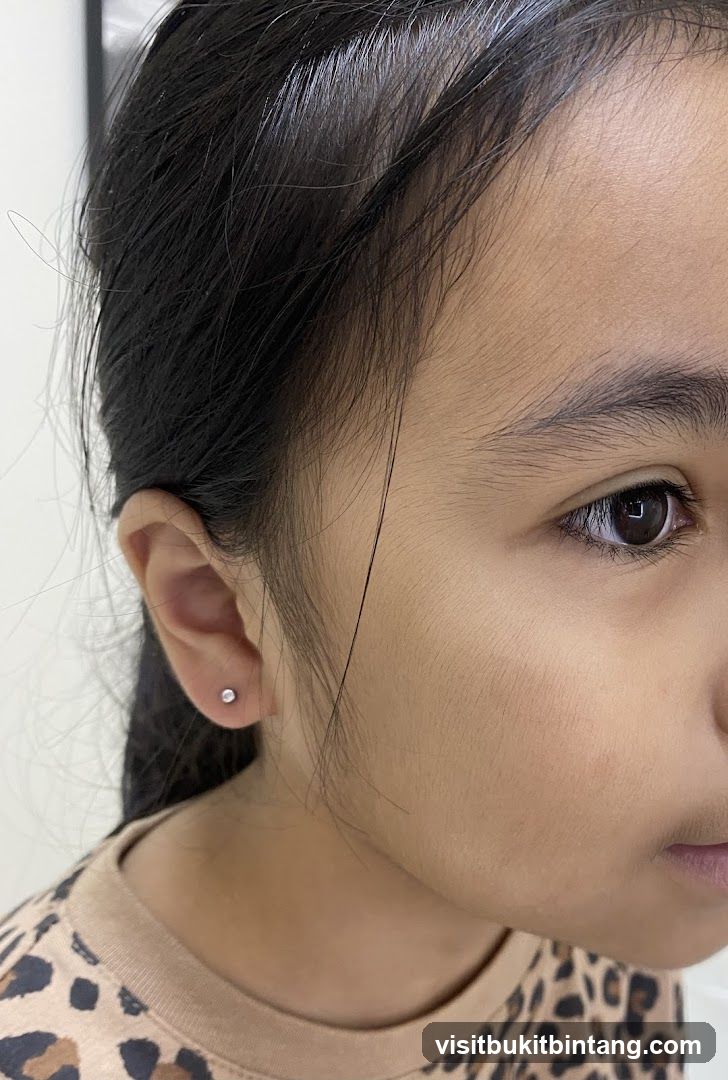 Close-up of a young girl's ear with a small stud earring.