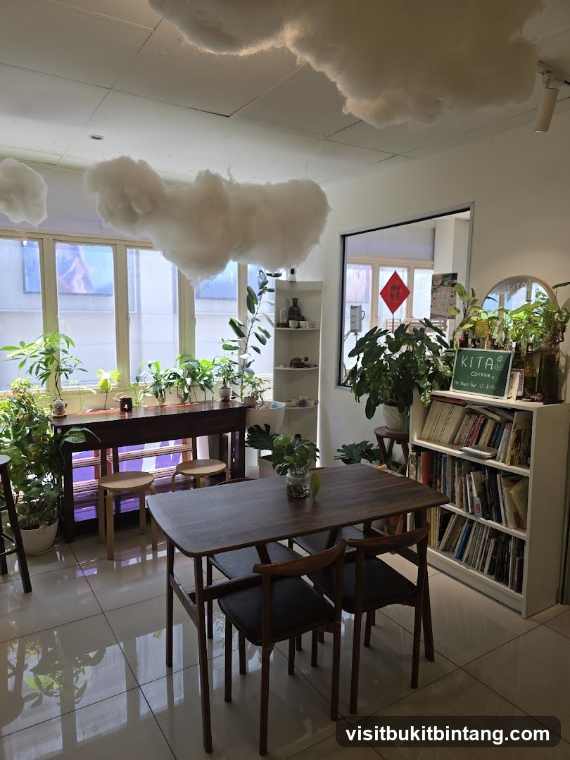 Cozy Cafe Interior with Cloud Decorations
