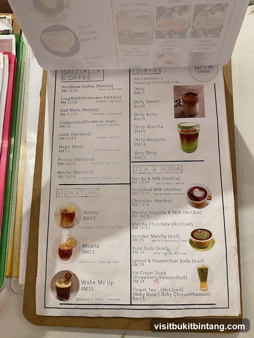 Specialty Coffee, Dirty, Tea & Soda Menu