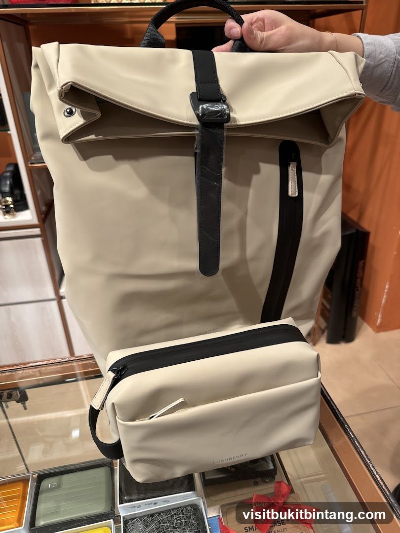 Beige Backpack and Pouch