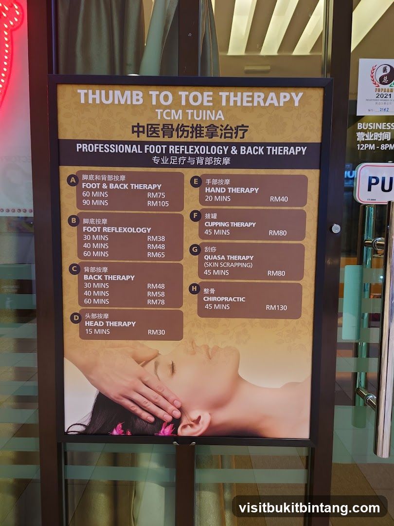 Thumb to Toe Therapy TCM Tuina Menu
