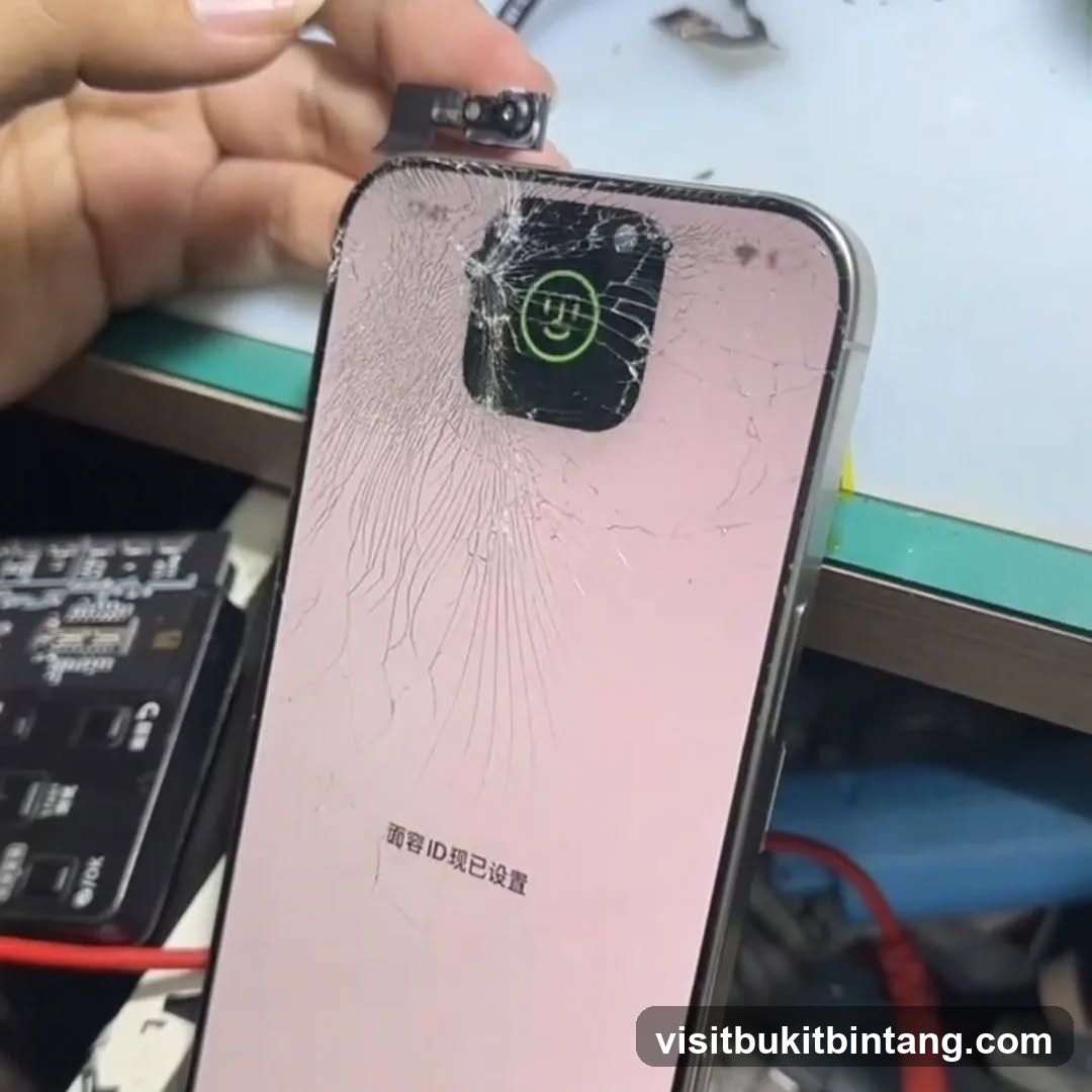 Cracked iPhone Screen with Face ID Setup