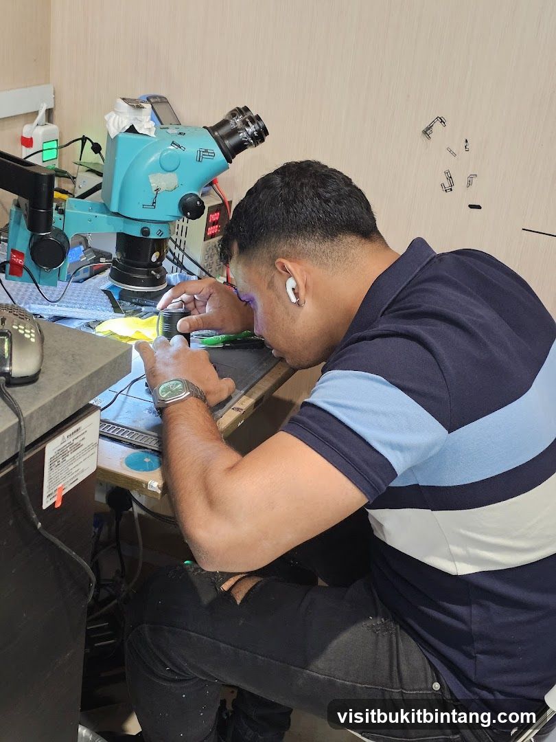 Technician working with microscope