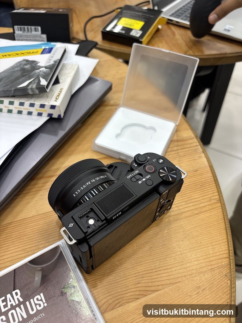 Camera and accessories on a table