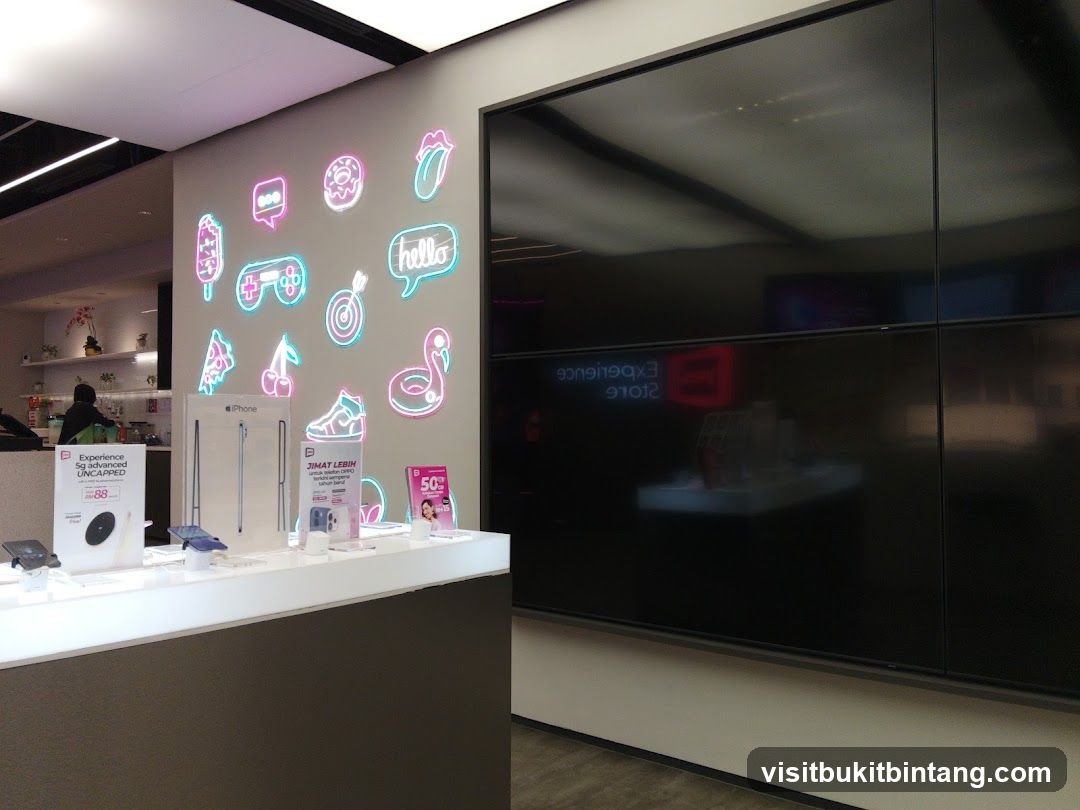 Store Interior with Neon Decorations and Product Displays