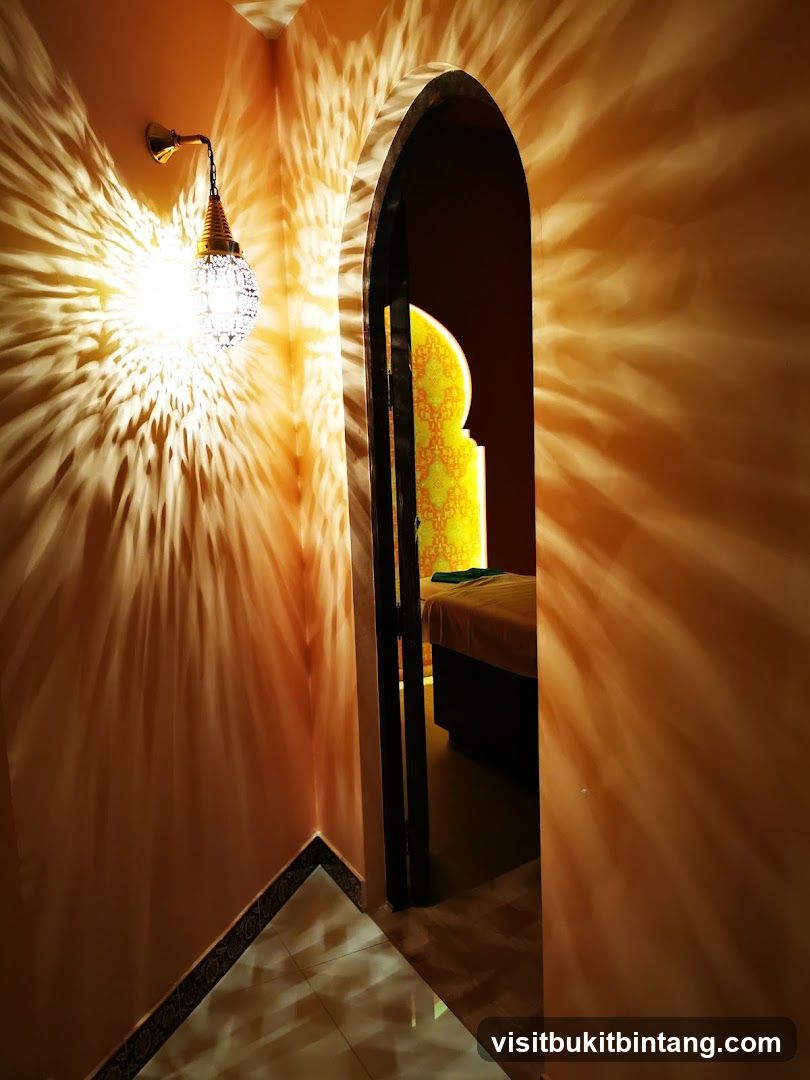 Moroccan-style spa interior with ornate lamp