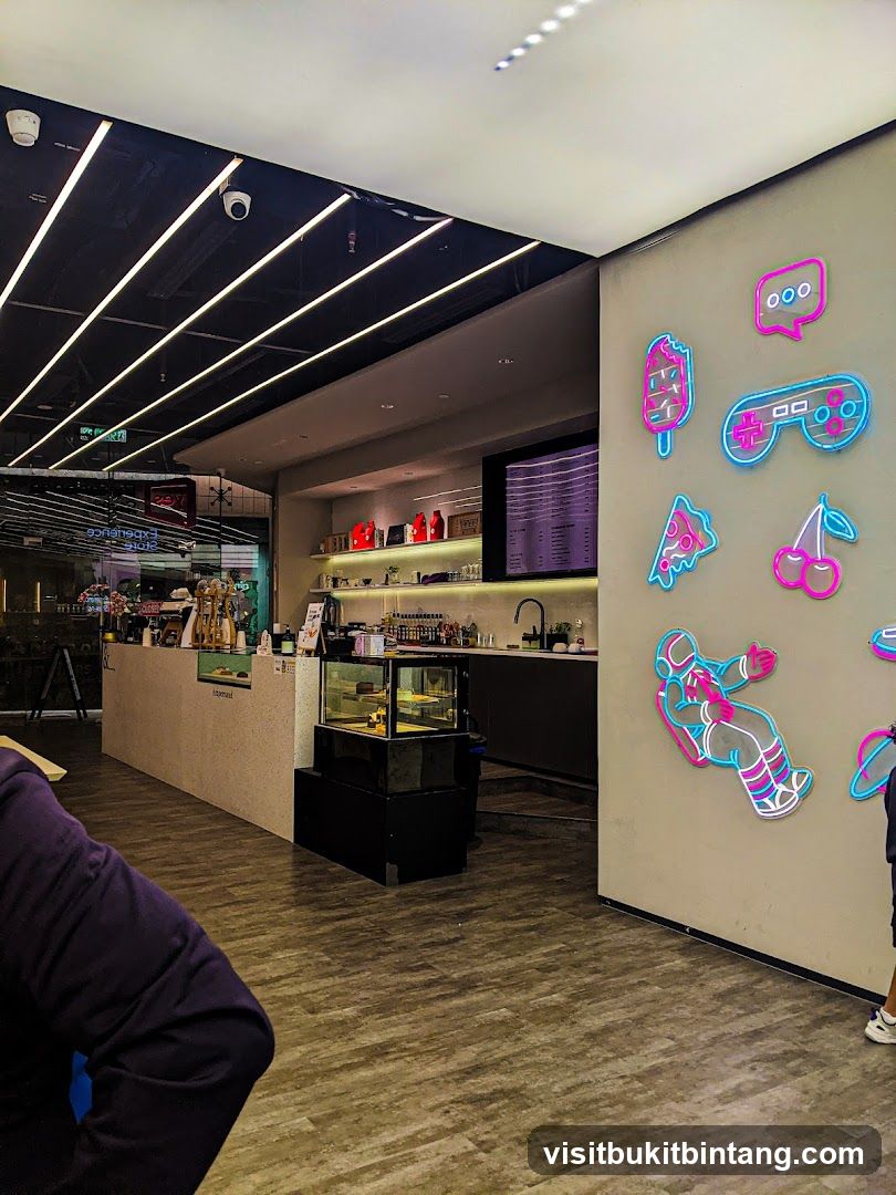 Cafe Interior with Neon Decorations