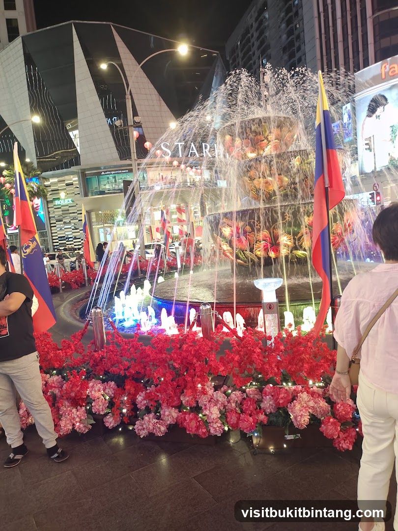 Fountain with Flags and Flowers