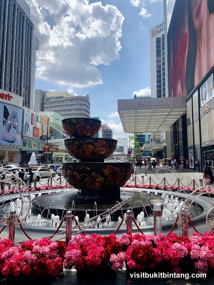 Fountain with Flowers and Cityscape