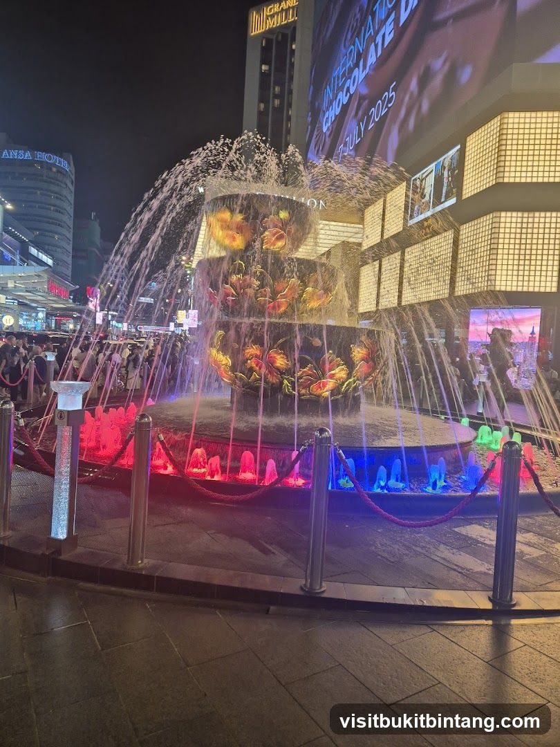 Illuminated Fountain at Night