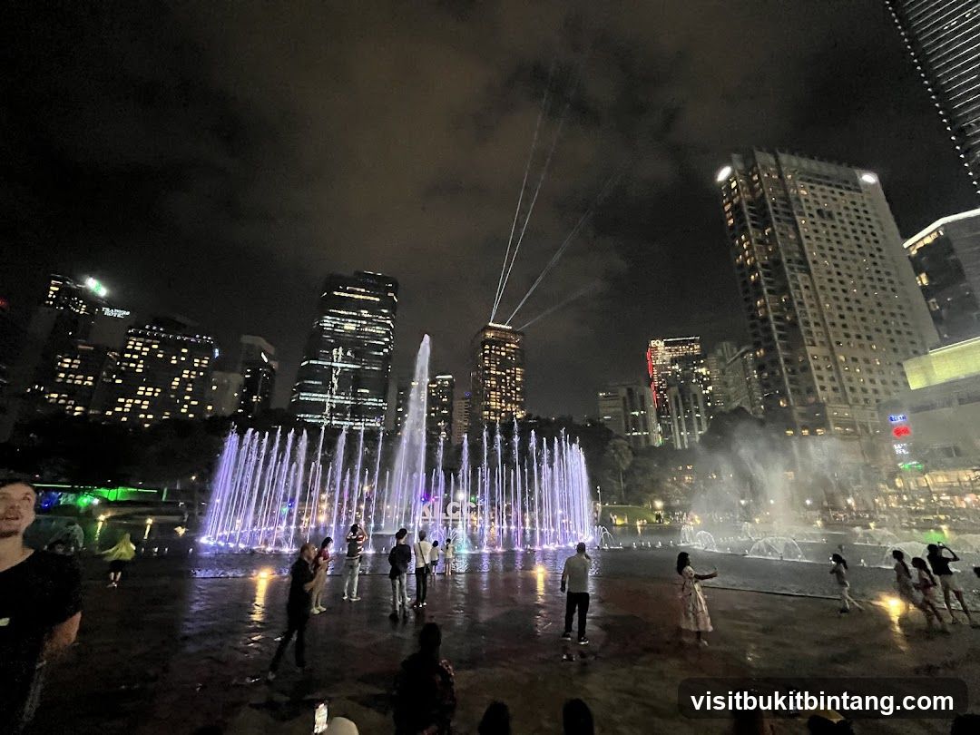 Nighttime Fountain Show in a City