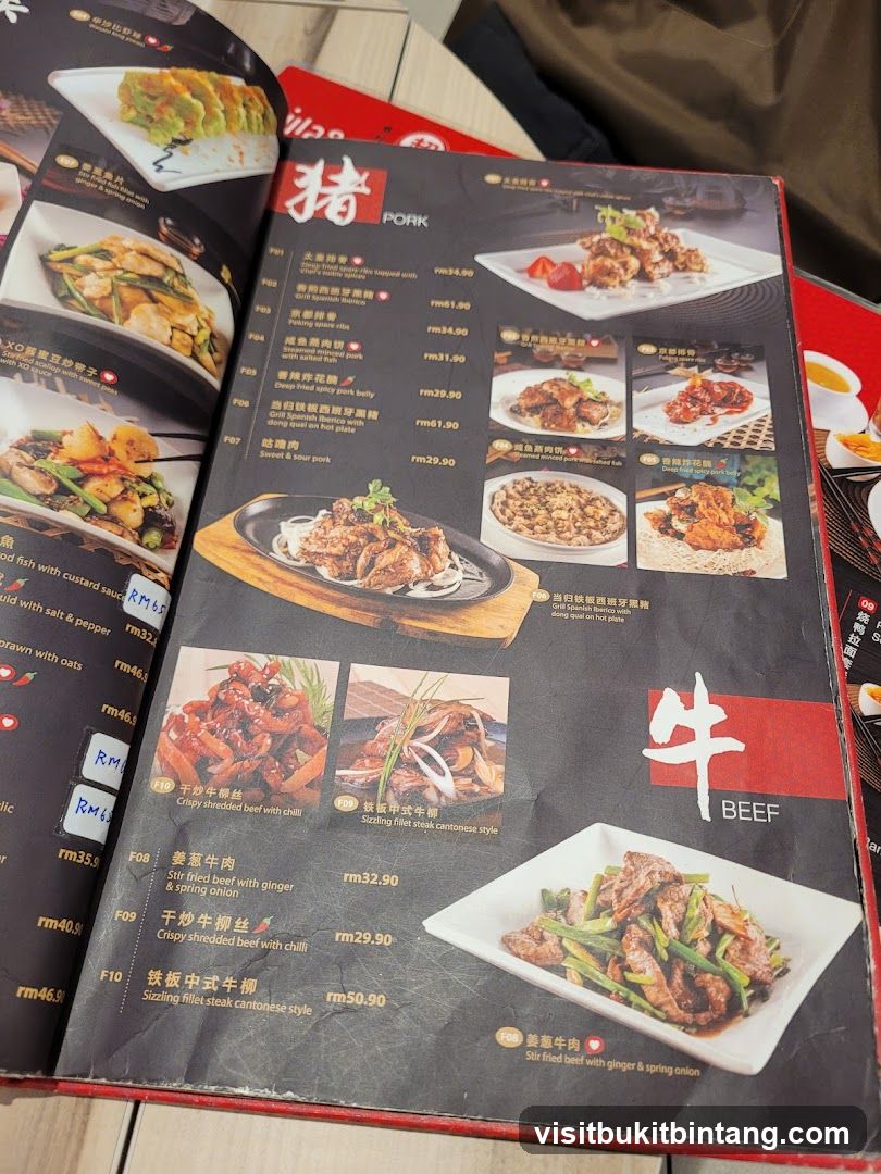 Pork and Beef Menu