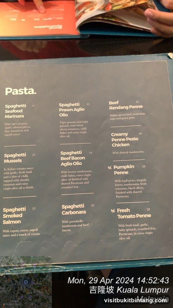 Pasta Menu