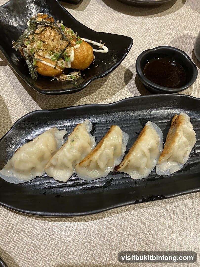 Pan-fried dumplings and takoyaki