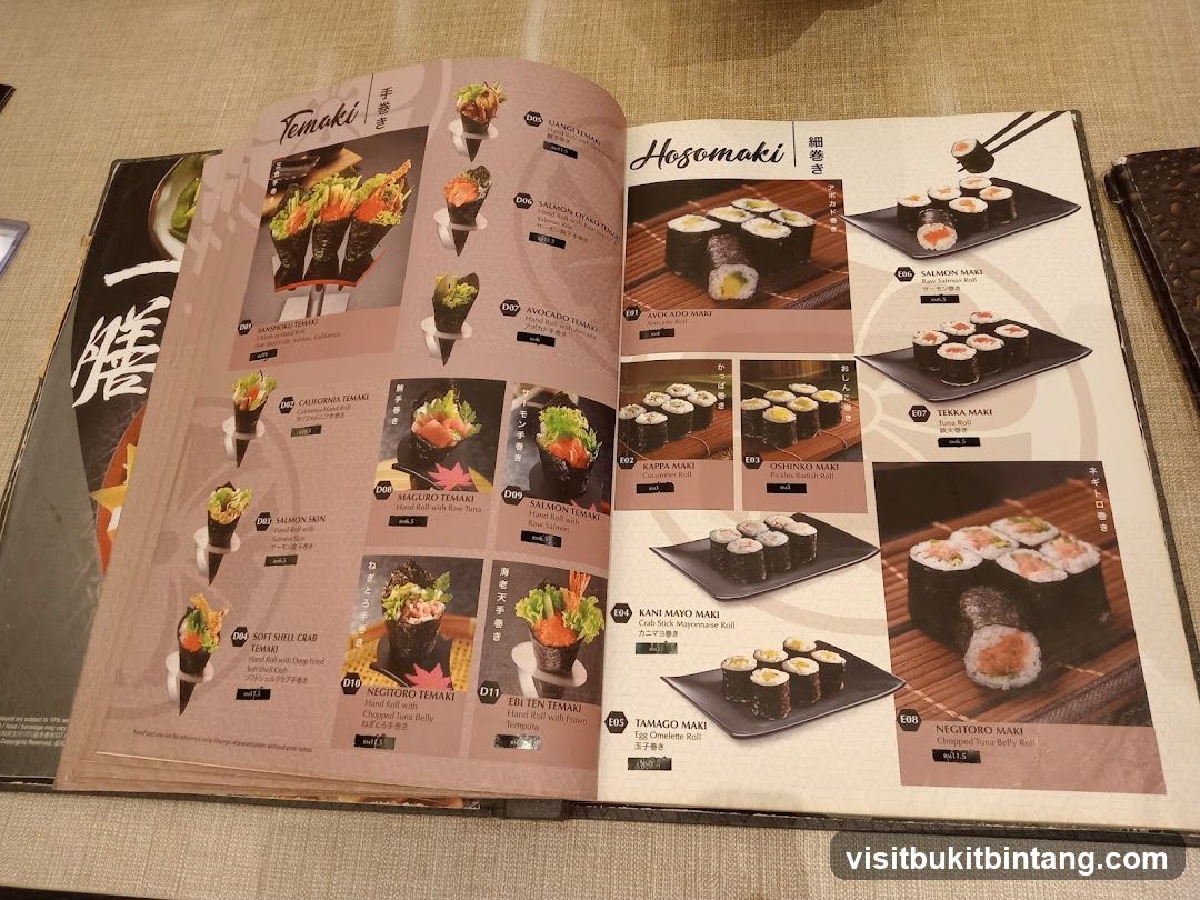Temaki and Hosomaki Menu