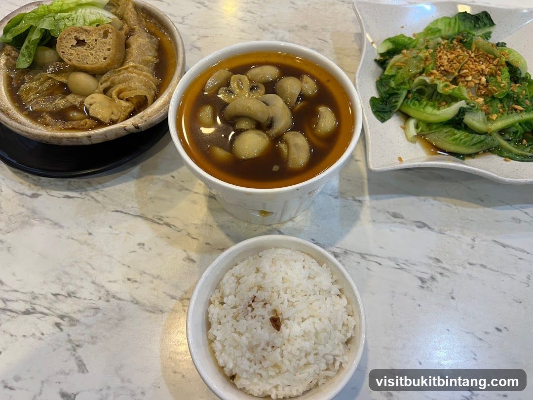 A Meal with Soup, Vegetables, and Rice