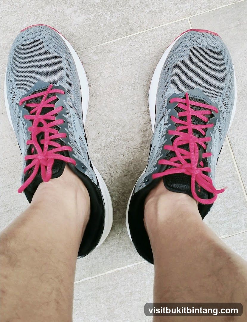 Gray Brooks Running Shoes with Pink Laces