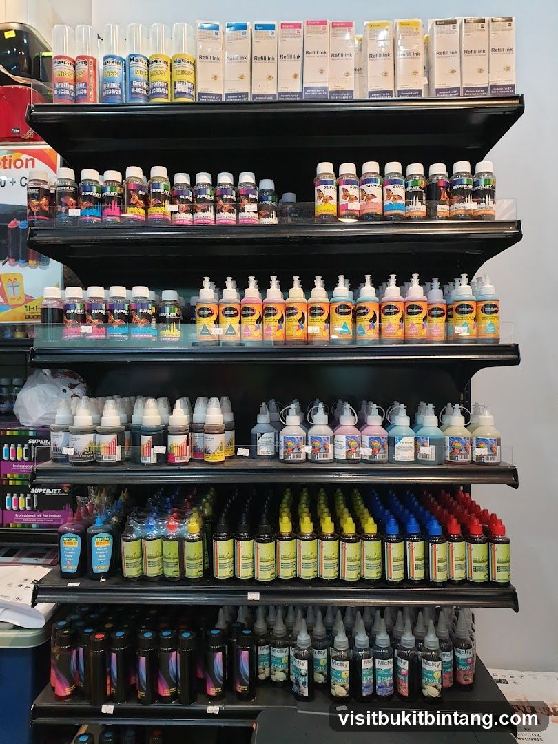 Bottles of Ink on Shelves