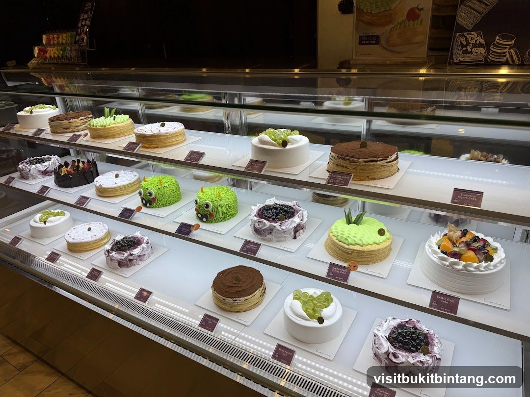 Cakes in a display case