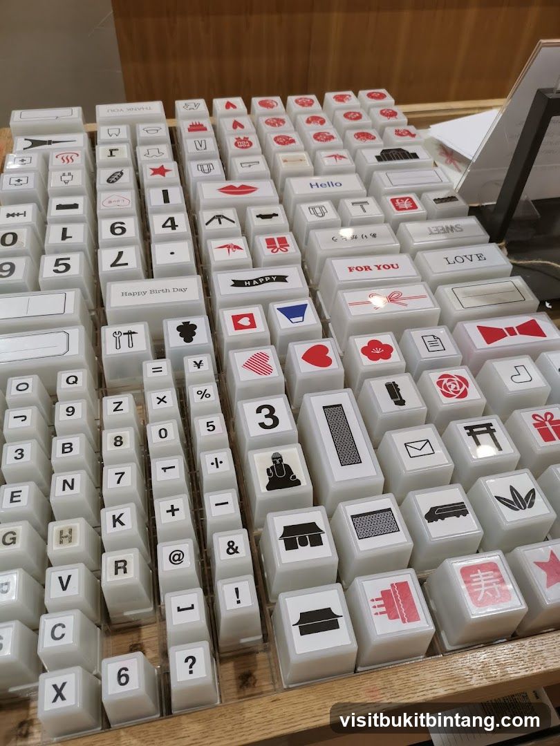 Stamps with various icons and text