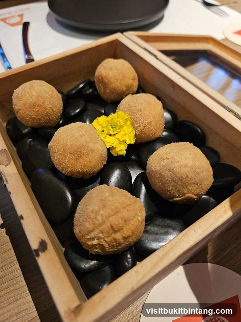 Fried Bites with Flower Garnish